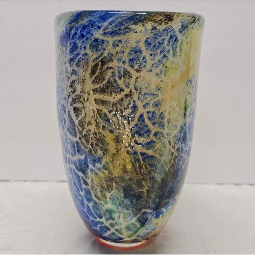 Badash Firestorm Multicolor Murano Style Art Glass Vase Cottagecore Art Deco